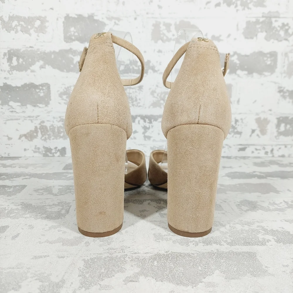 New Sam Edelman Yancy Beige Faux Suede Ankle Strap Heeled Sandals X370 - Picture 5 of 12
